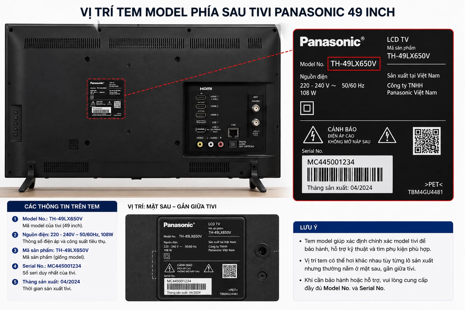 Tem model phía sau tivi Panasonic 49 inch
