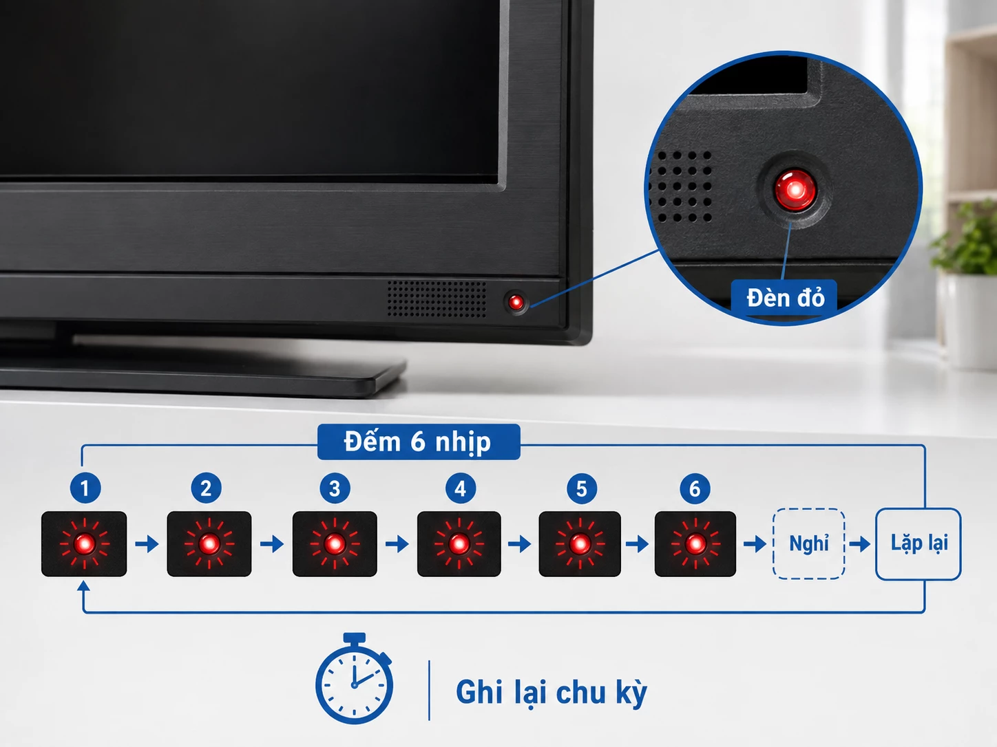 Cách ghi nhận tivi Samsung nháy đèn đỏ 6 lần cách đếm chu kỳ tivi Samsung nháy đèn đỏ 6 lần