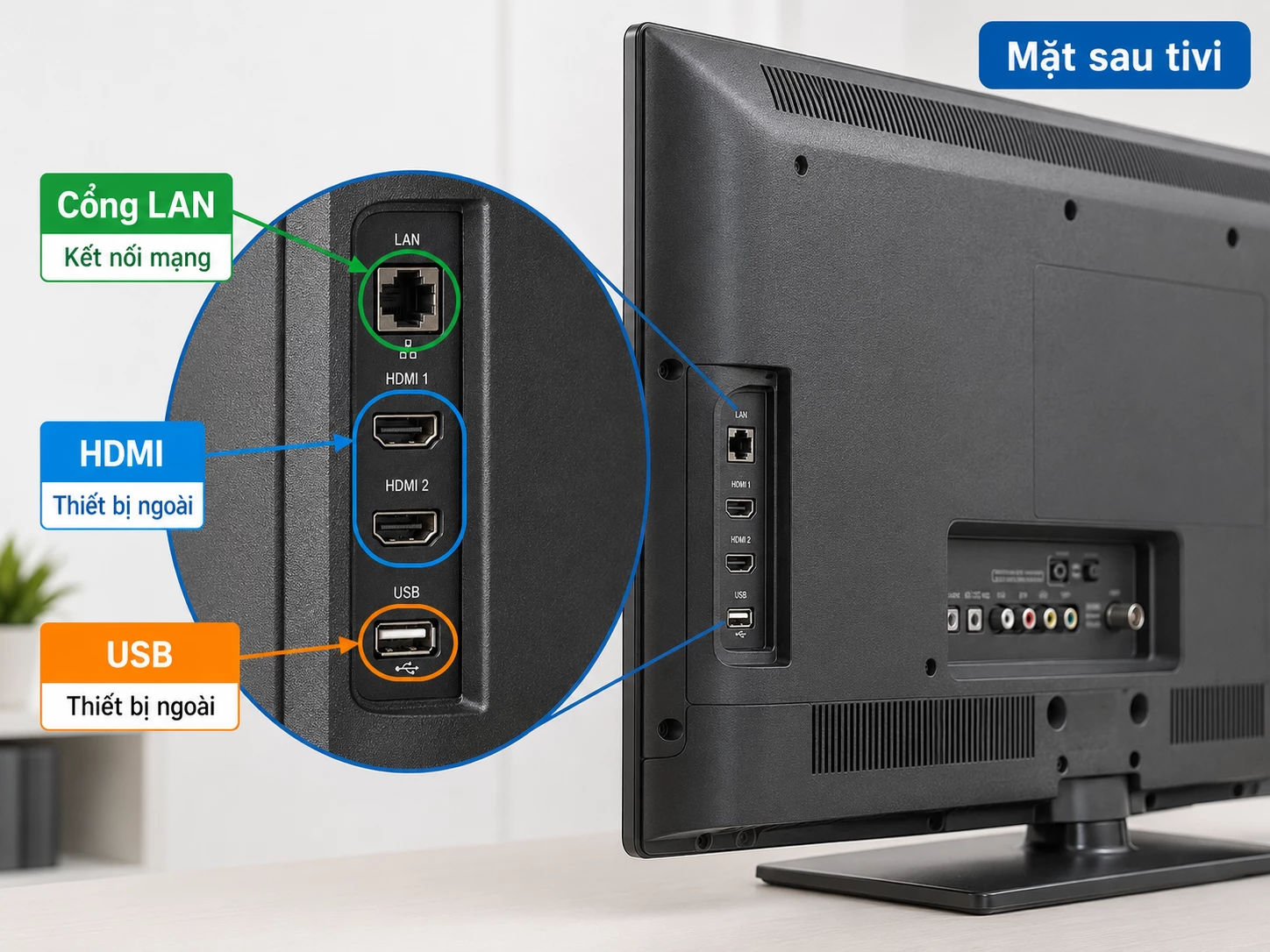 cổng LAN HDMI và USB trên tivi Samsung đời cũ