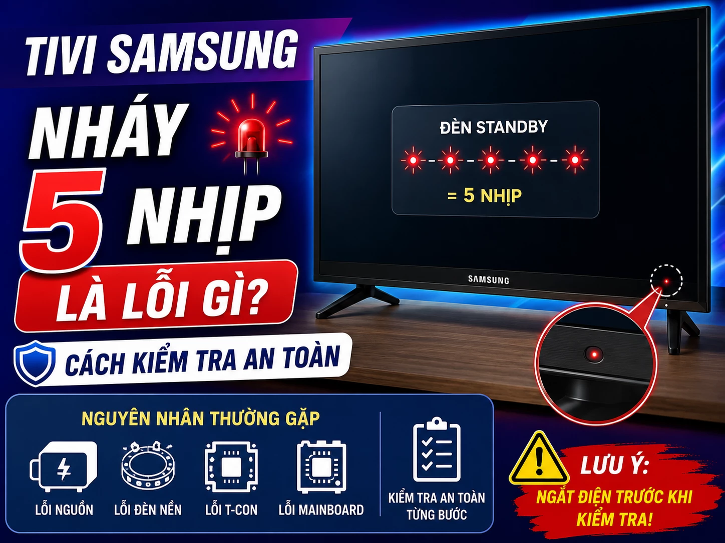 Tivi Samsung nháy 5 nhịp ở đèn standby tivi samsung nháy 5 nhịp ở đèn standby màu đỏ