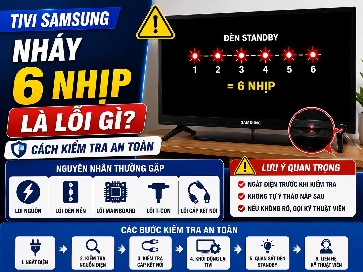 Tivi Samsung nháy 6 nhịp ở đèn standby tivi samsung nháy 6 nhịp ở đèn standby màu đỏ