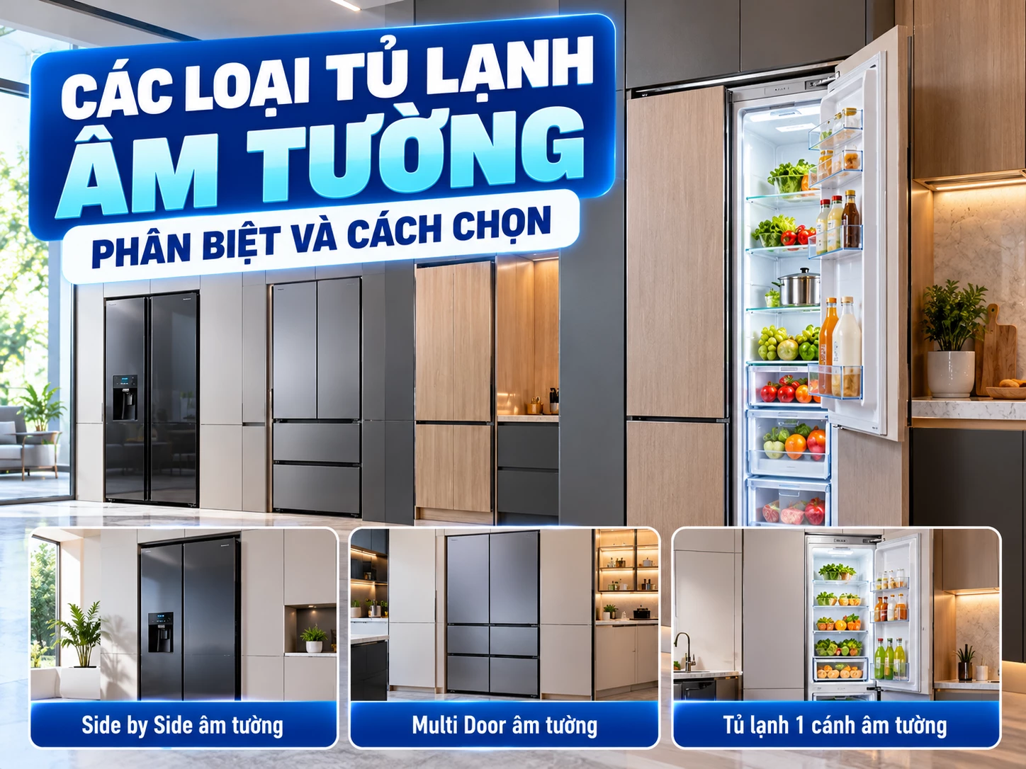 Các loại tủ lạnh âm tường trong thiết kế bếp