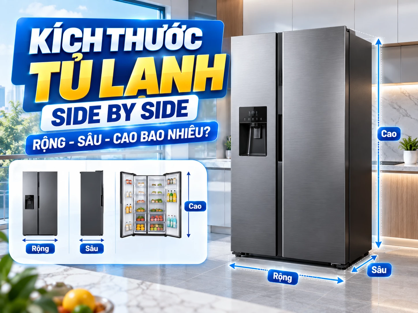 Kích thước tủ lạnh Side by Side rộng sâu cao và cách đo hộc tủ