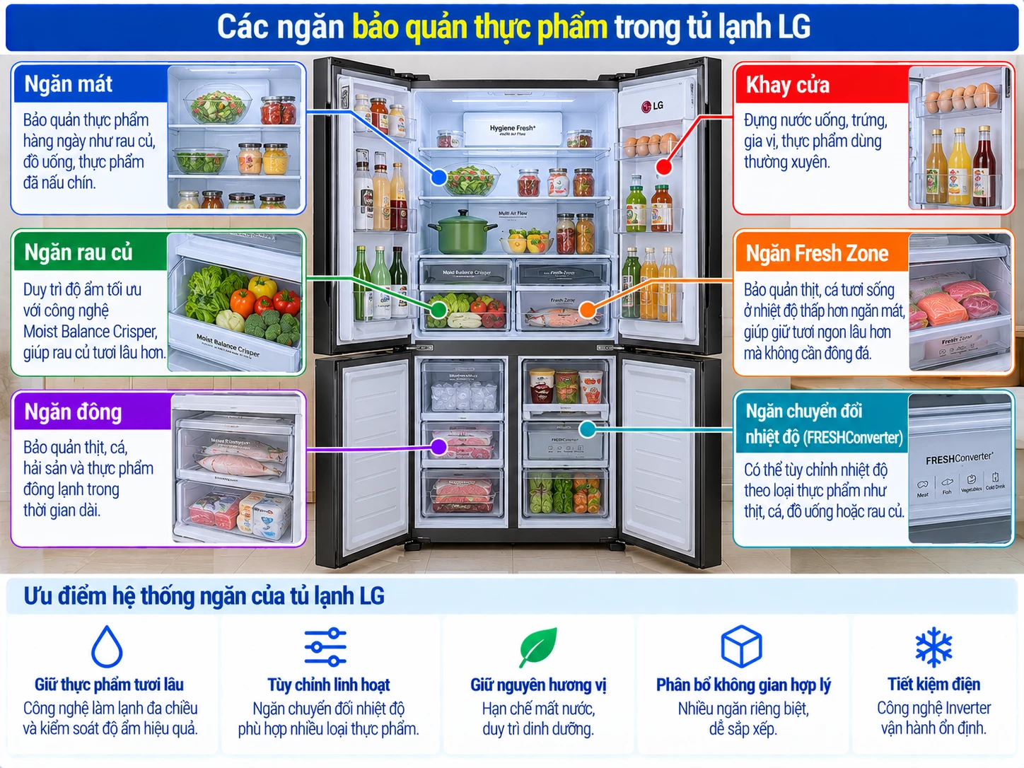 Ngăn bảo quản thực phẩm trong tủ lạnh LG