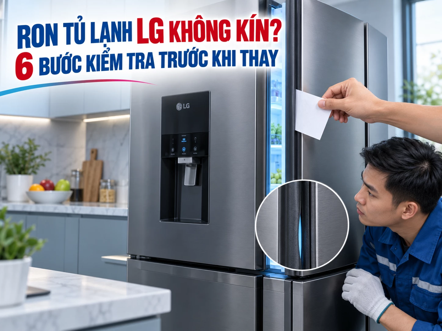 Ron tủ lạnh LG bị hở và không hít ở mép cửa