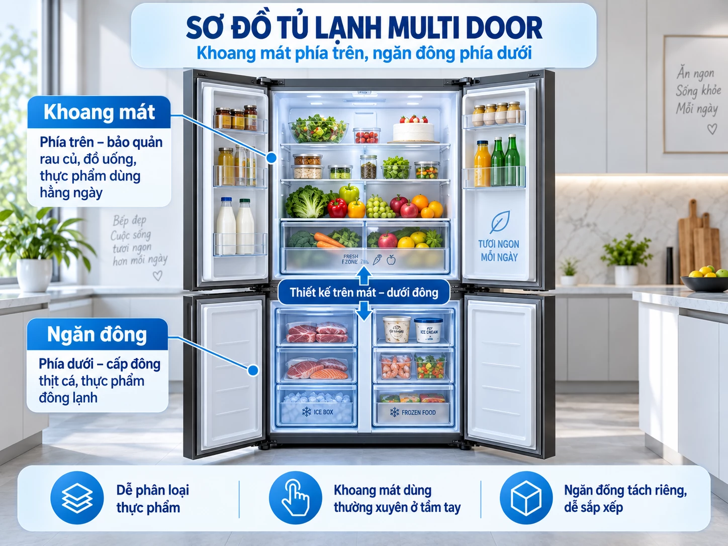 Sơ đồ Multi Door khoang mát phía trên và ngăn đông phía dưới