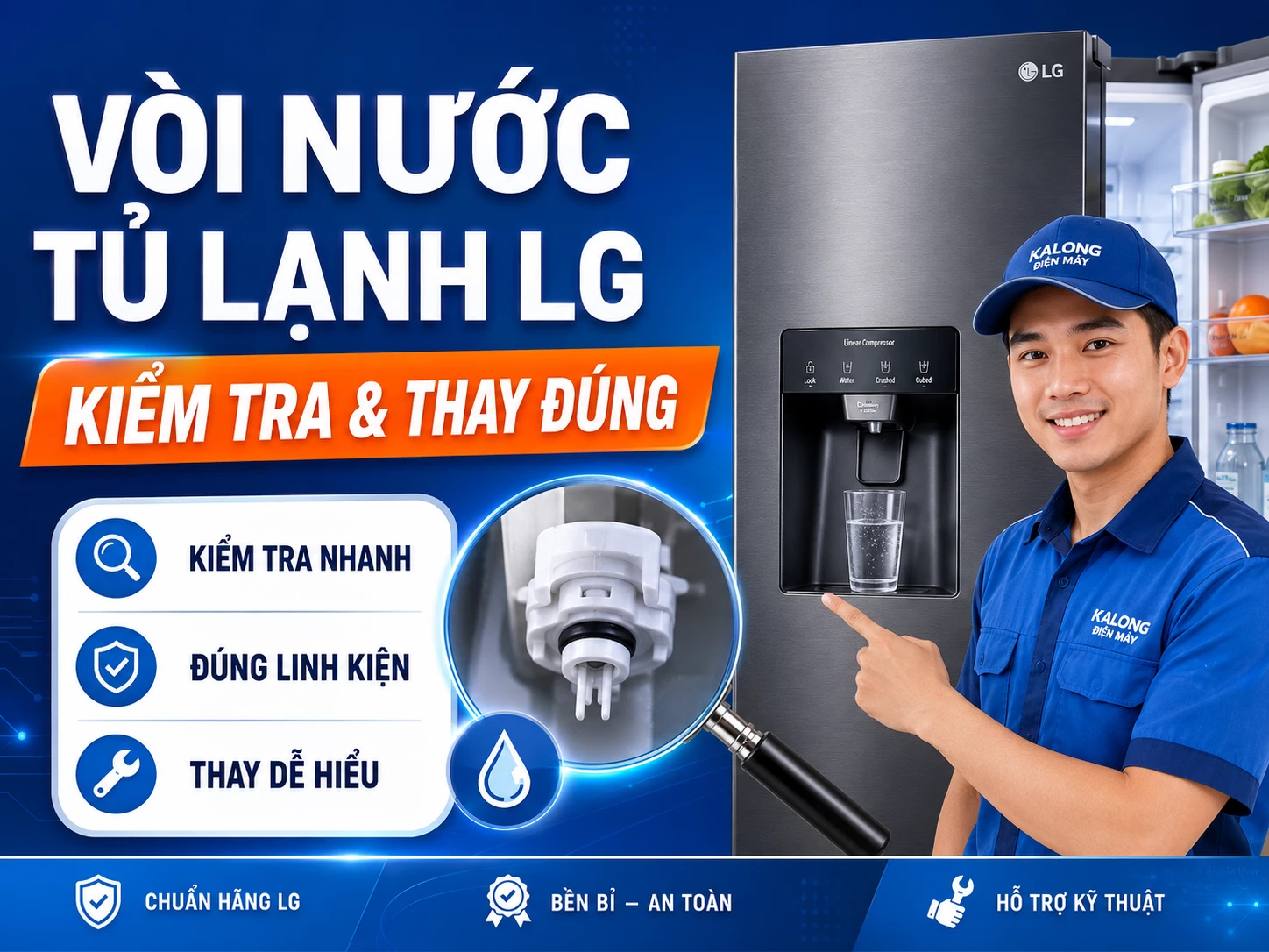 vòi lấy nước tủ lạnh LG và cụm dispenser phía ngoài cửa tủ