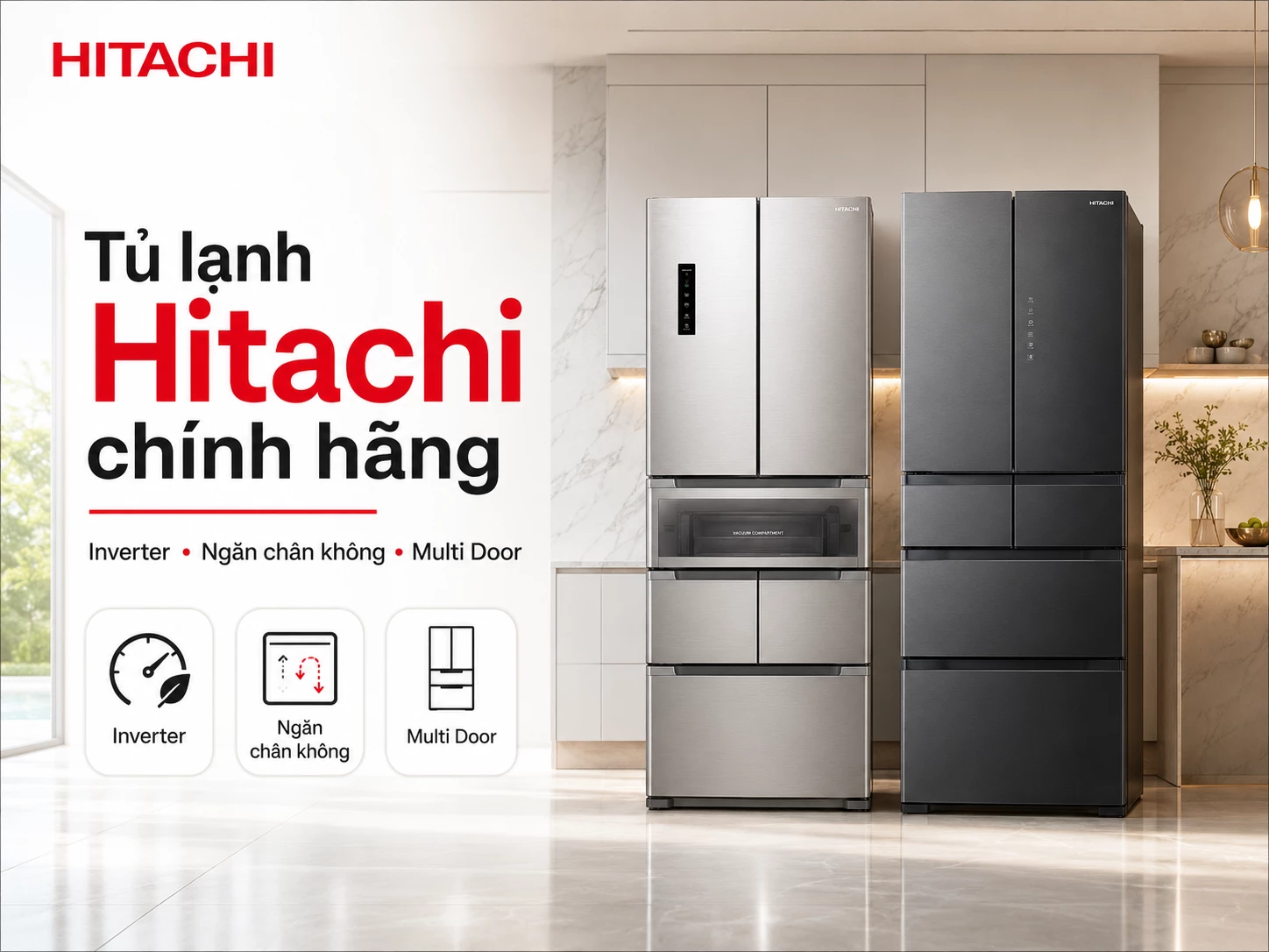Tủ lạnh Hitachi chính hãng Inverter nhiều dung tích