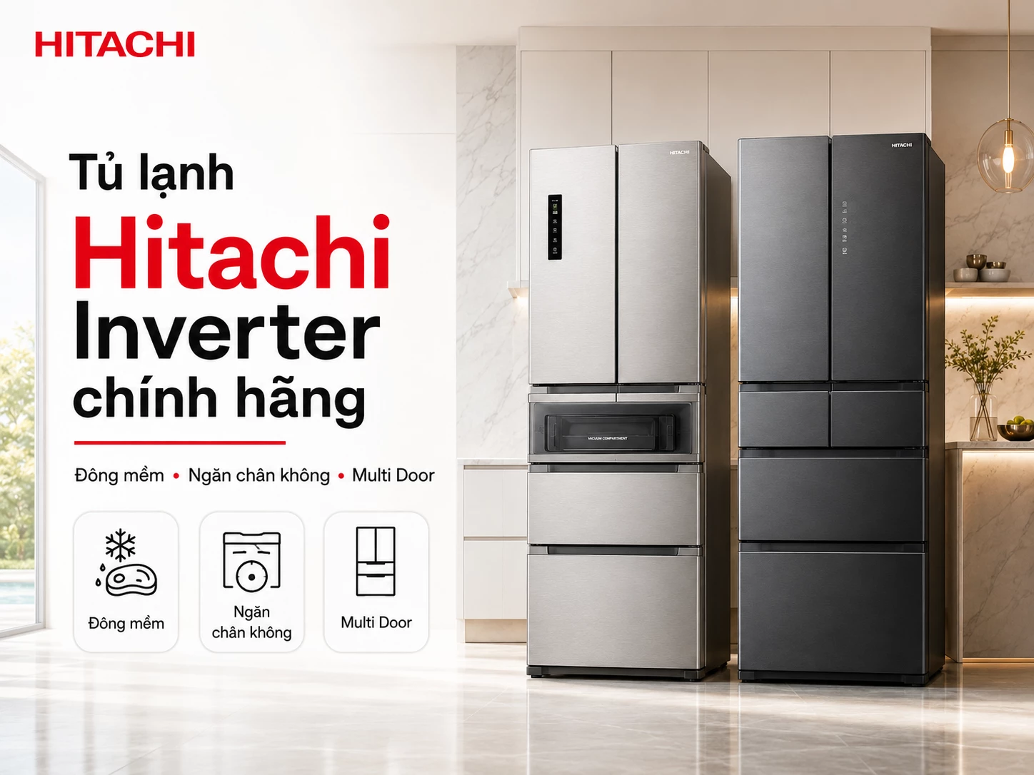 Tủ lạnh Hitachi Inverter chính hãng nhiều dung tích