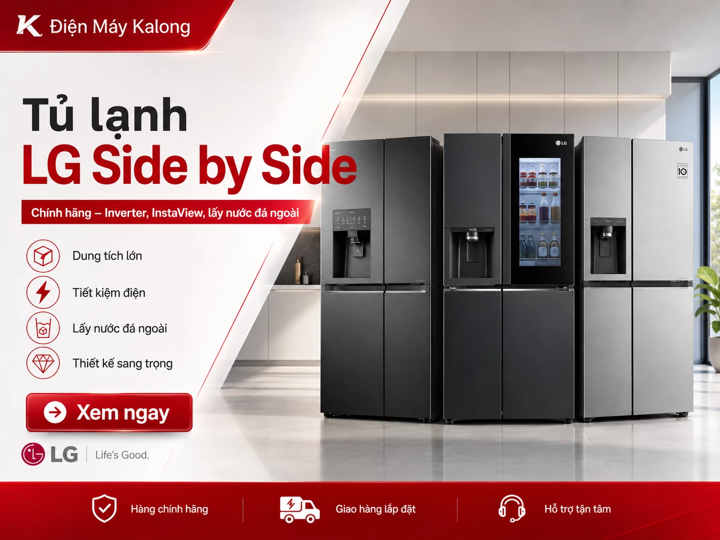 Tủ lạnh LG Side by Side chính hãng nhiều dung tích