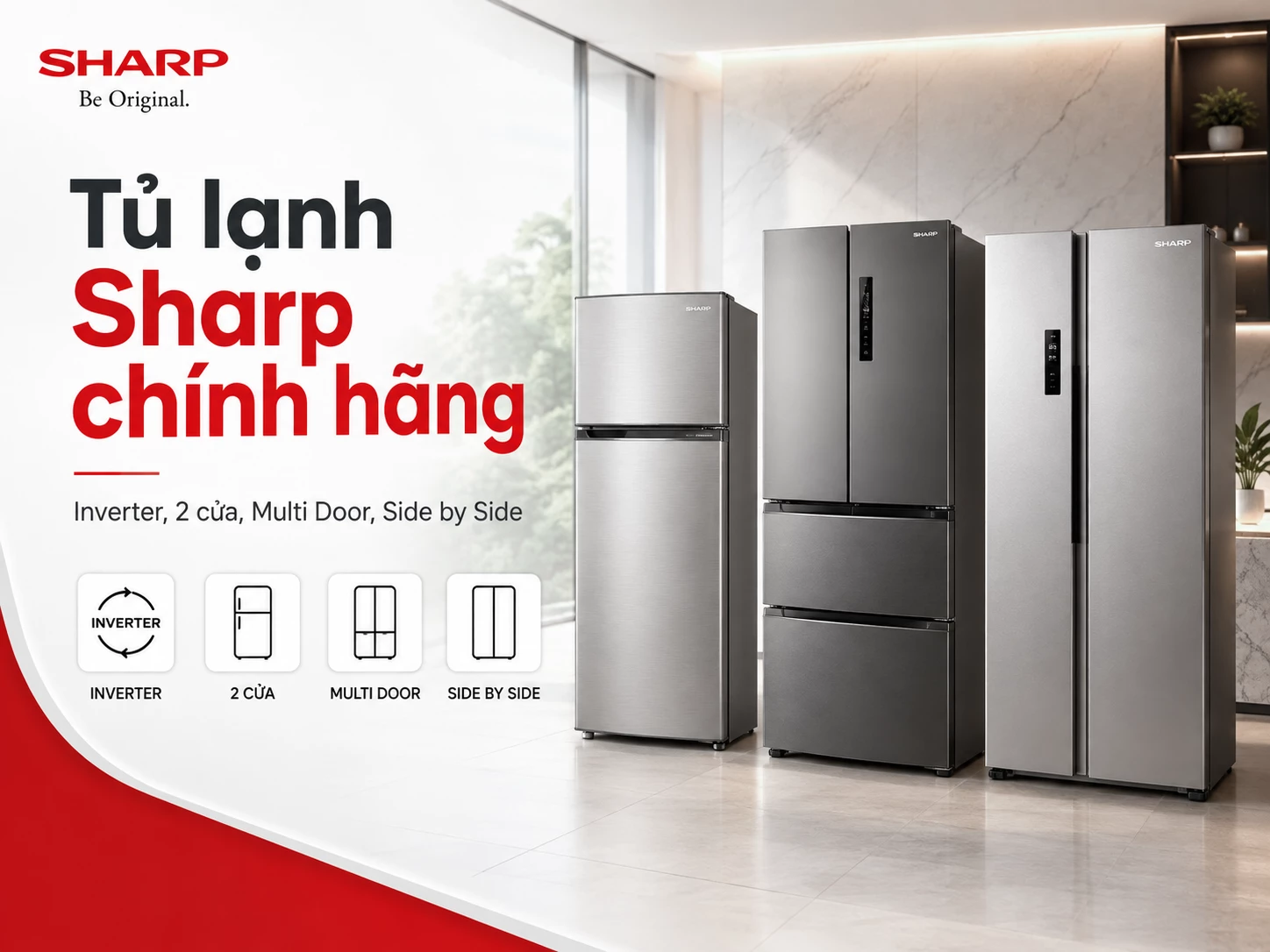 Tủ lạnh Sharp chính hãng Inverter nhiều dung tích