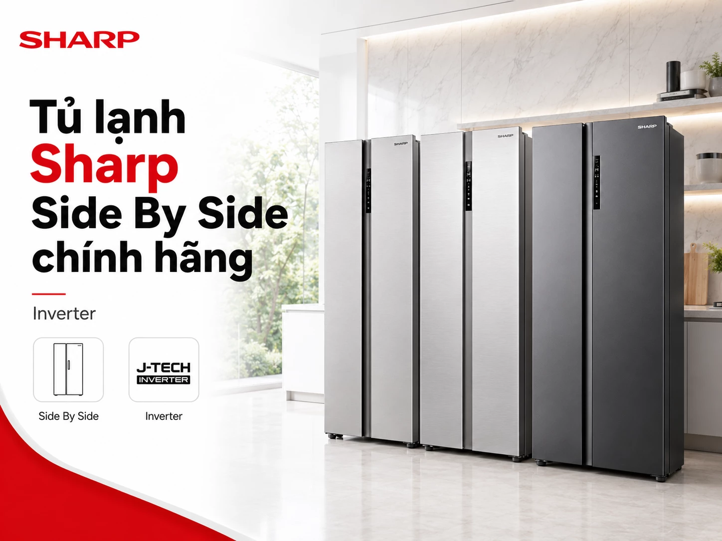 Tủ lạnh Sharp Side By Side chính hãng Inverter 442 lít