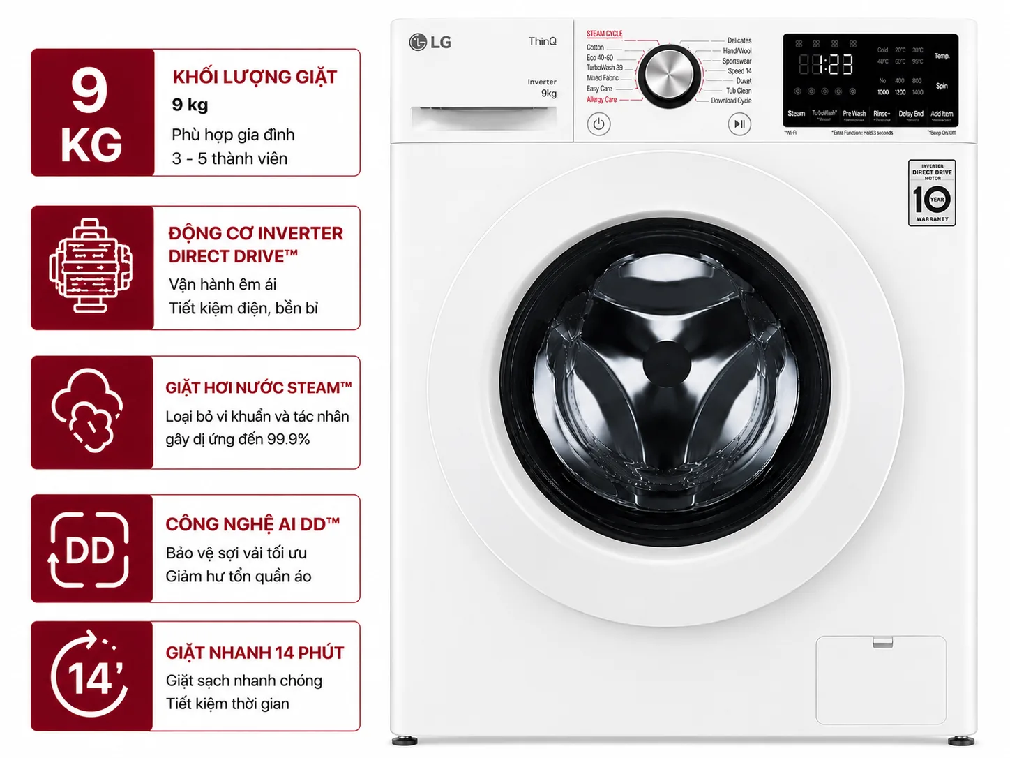 Máy giặt LG FB1209S5W 9 kg Inverter Máy giặt LG Inverter 9 kg FB1209S5W màu trắng tại Điện Máy Kalong