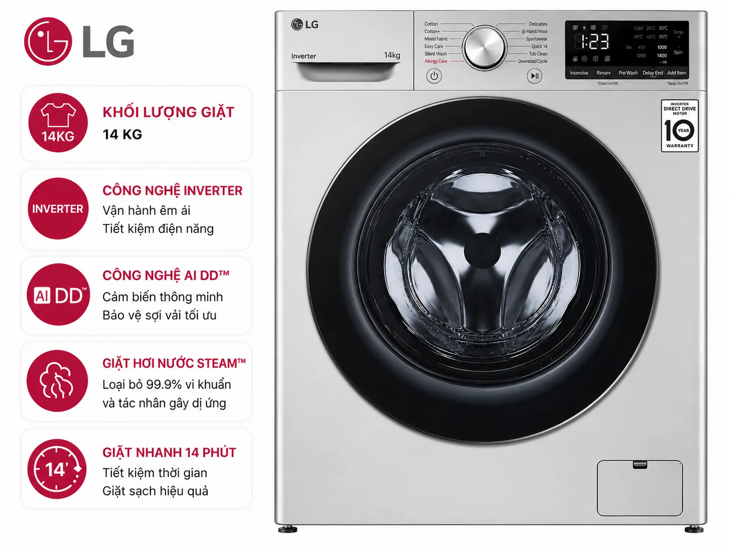 Máy giặt LG FV1414S3P 14 kg Inverter lồng ngang Máy giặt LG Inverter 14 kg FV1414S3P tại Điện Máy Kalong