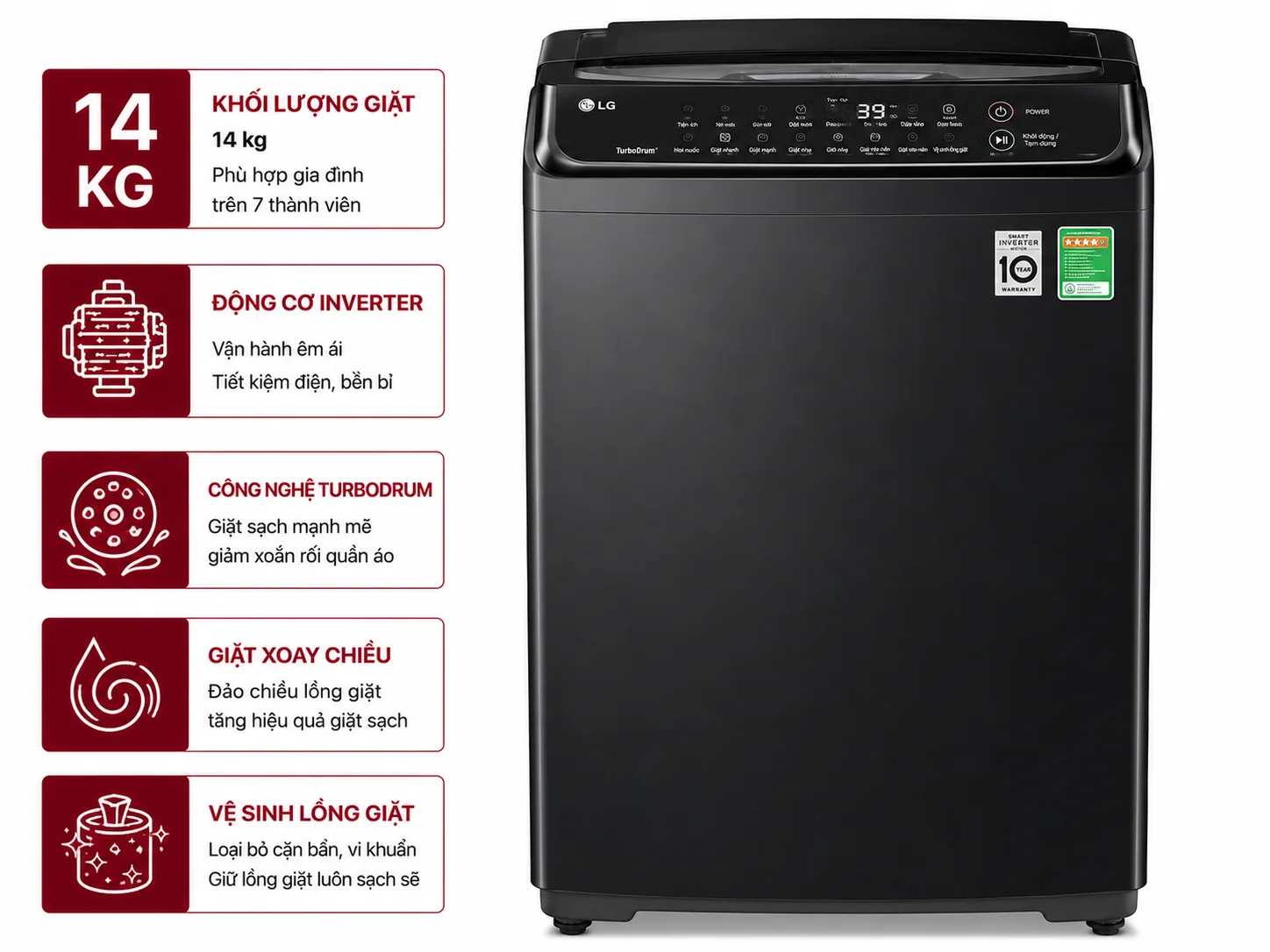Máy giặt LG T2514VBTB 14 kg TurboDrum Inverter Máy giặt LG TurboDrum Inverter 14 kg T2514VBTB màu đen tại Điện Máy Kalong