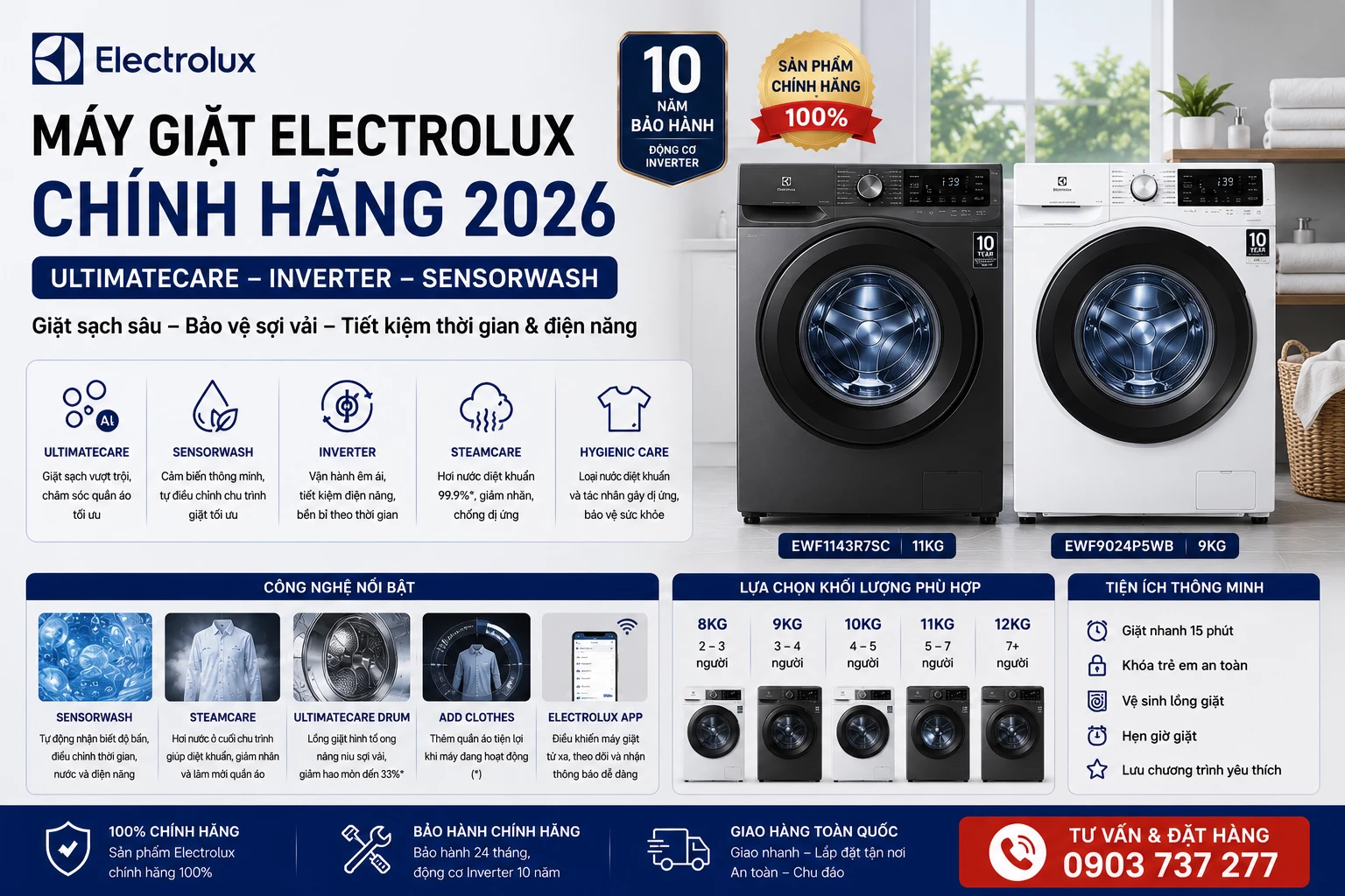 Máy giặt Electrolux chính hãng UltimateCare Inverter
