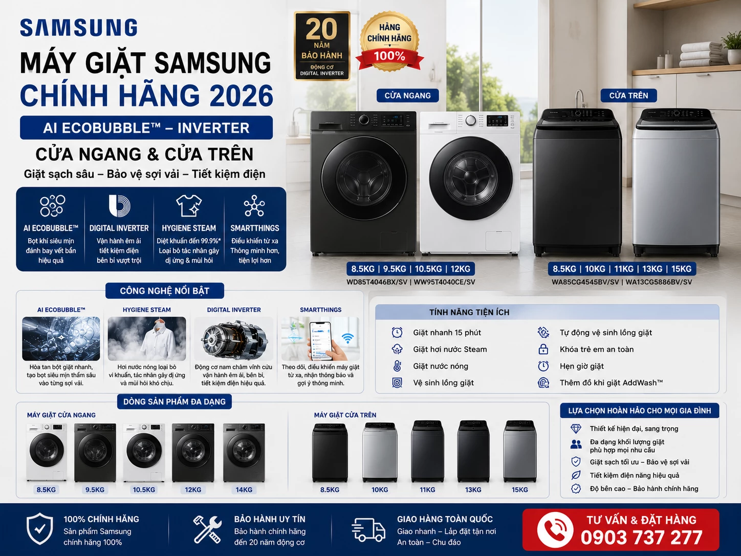 Máy giặt Samsung chính hãng AI Ecobubble Inverter