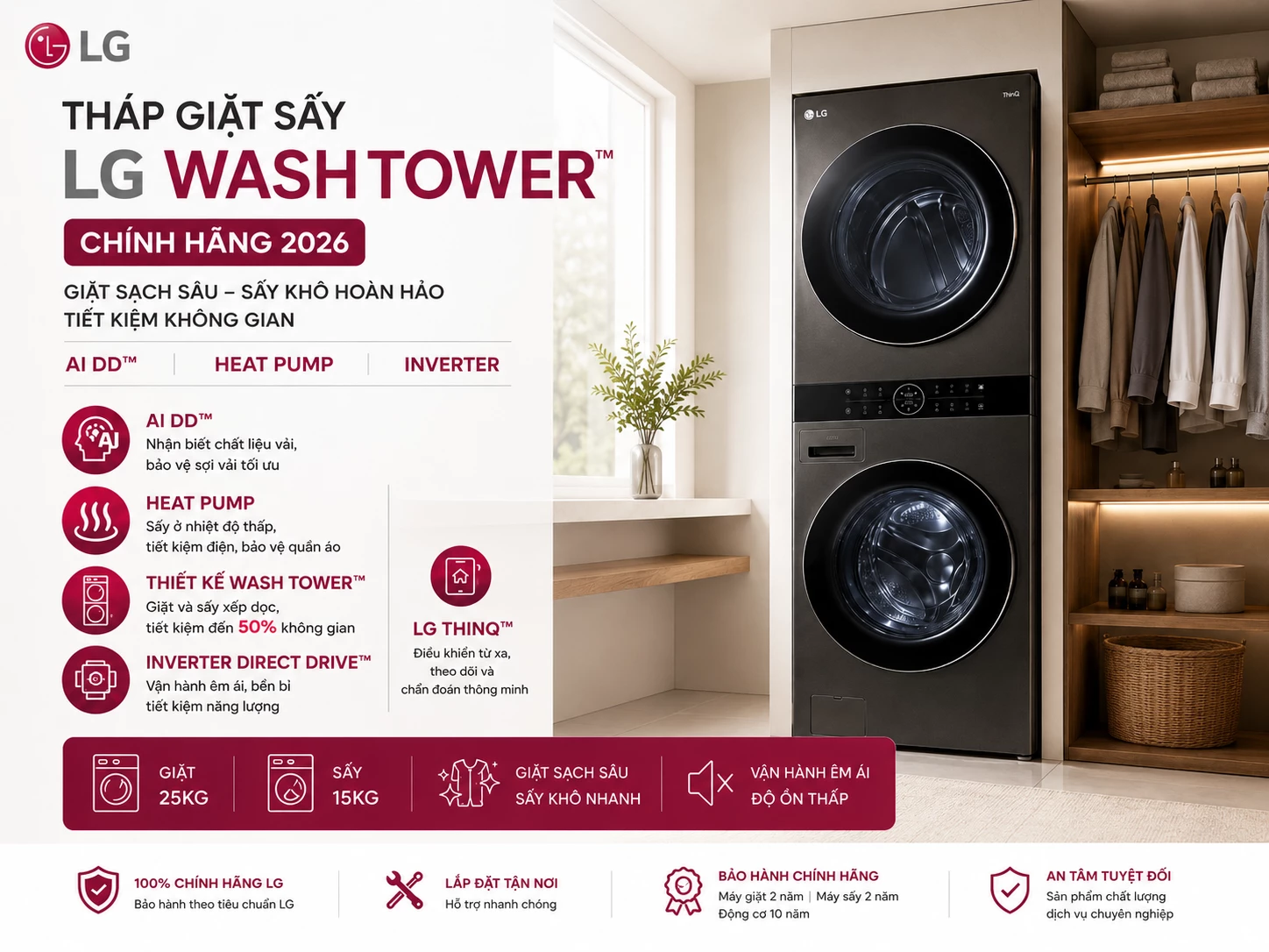 Tháp giặt sấy LG WashTower chính hãng