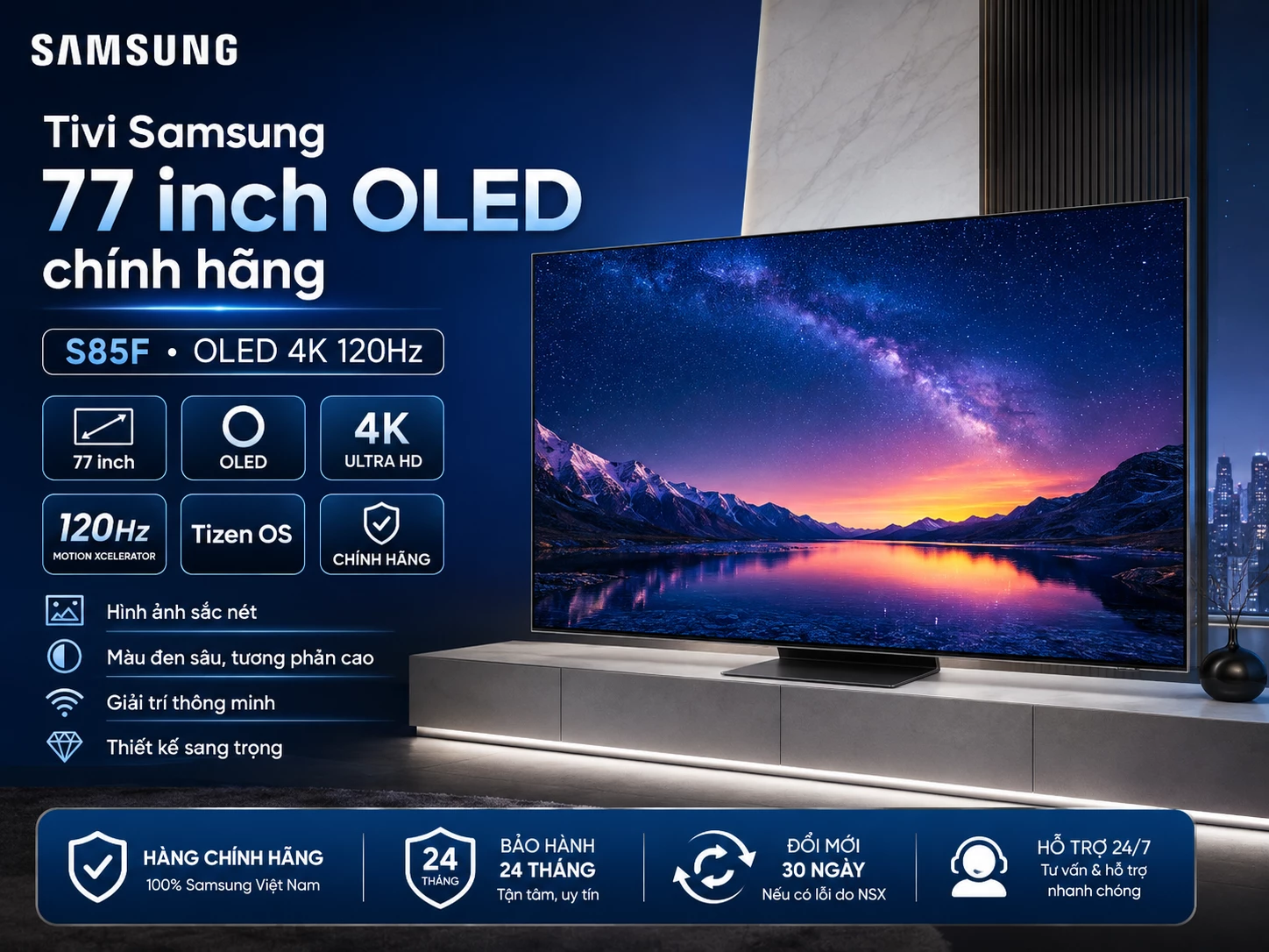 Tivi Samsung 77 inch OLED QA77S85F chính hãng