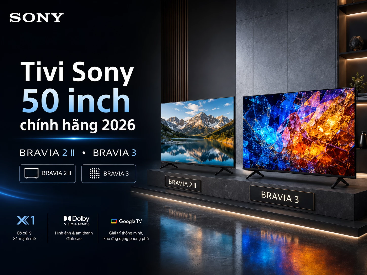 Tivi Sony 50 inch chính hãng Google TV 4K