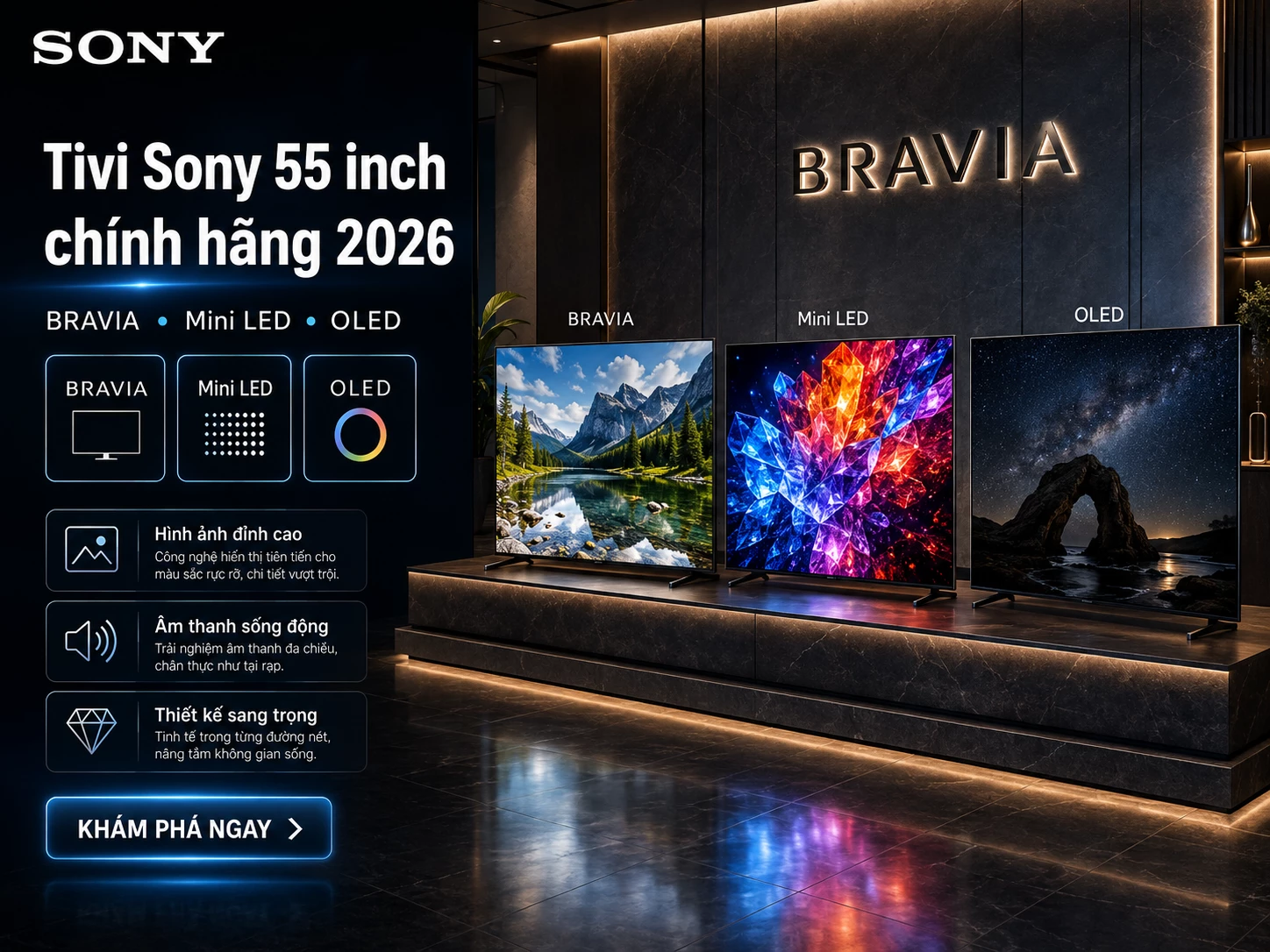 Tivi Sony 55 inch chính hãng LED Mini LED và OLED