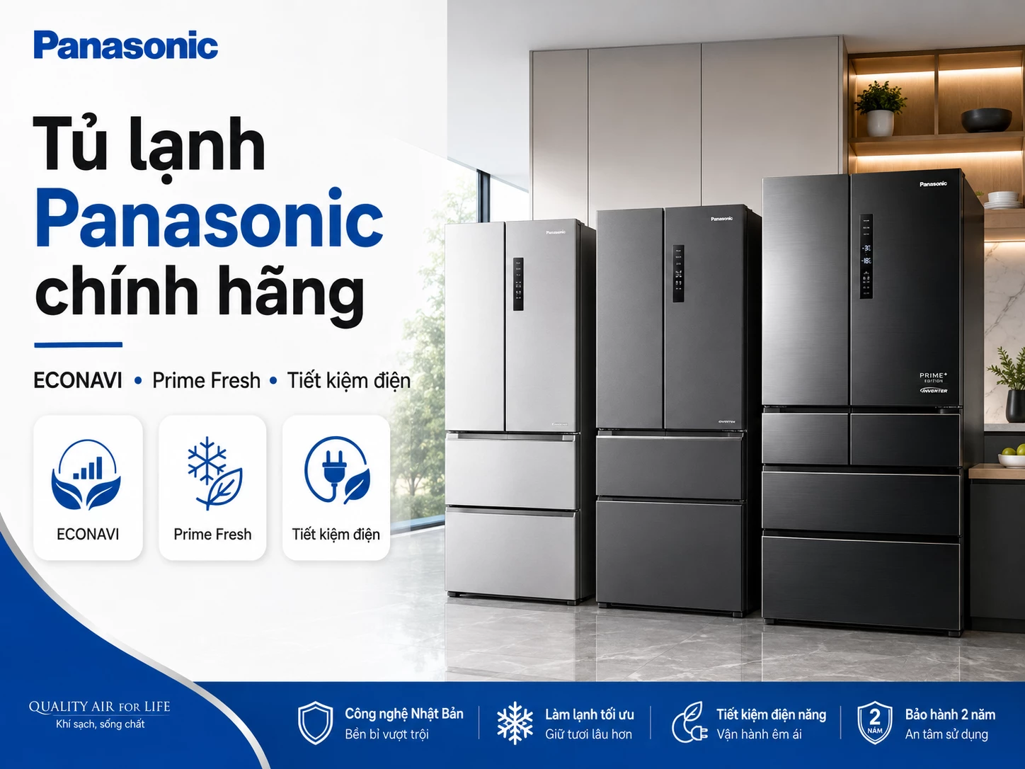 Tủ lạnh Panasonic Inverter chính hãng nhiều dung tích