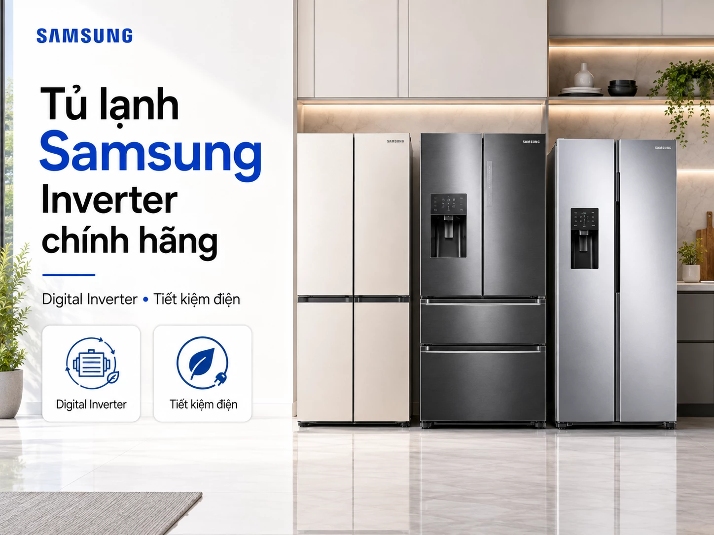 Tủ lạnh Samsung Inverter chính hãng nhiều dung tích