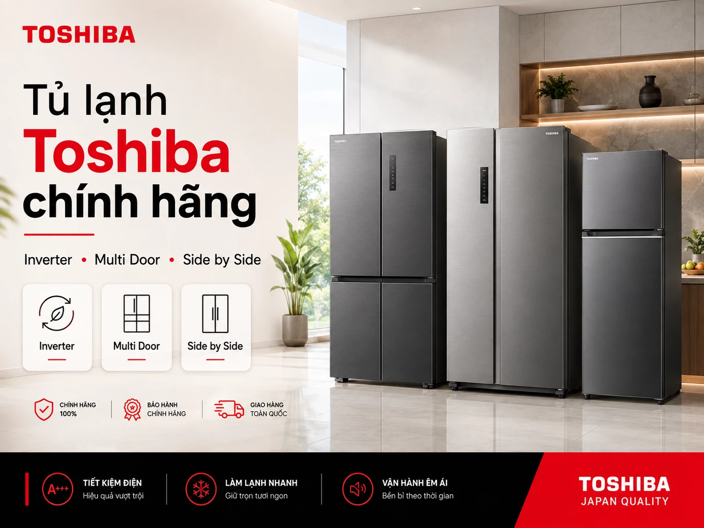 Tủ lạnh Toshiba chính hãng nhiều dung tích