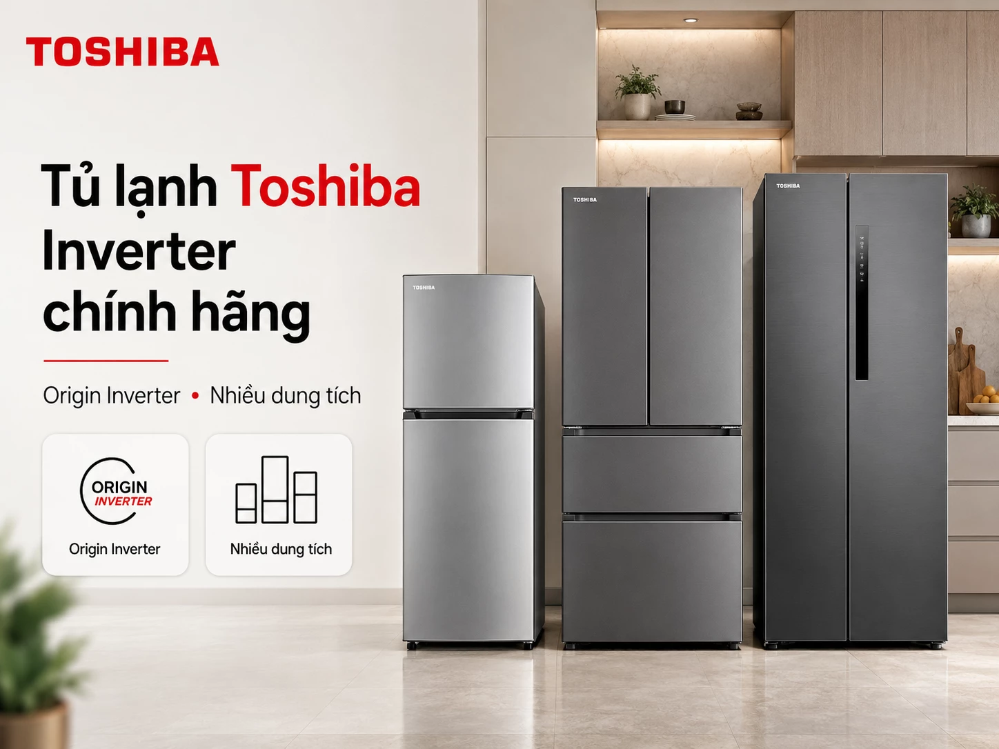Tủ lạnh Toshiba Inverter chính hãng nhiều dung tích
