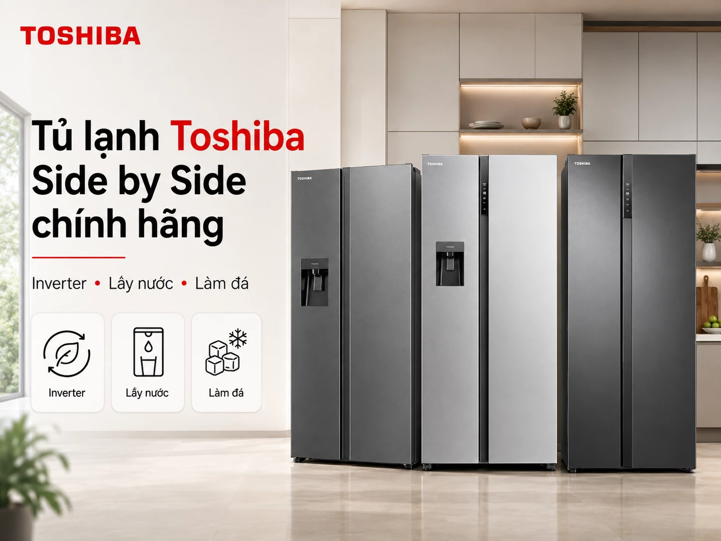 Tủ lạnh Toshiba Side by Side chính hãng nhiều dung tích